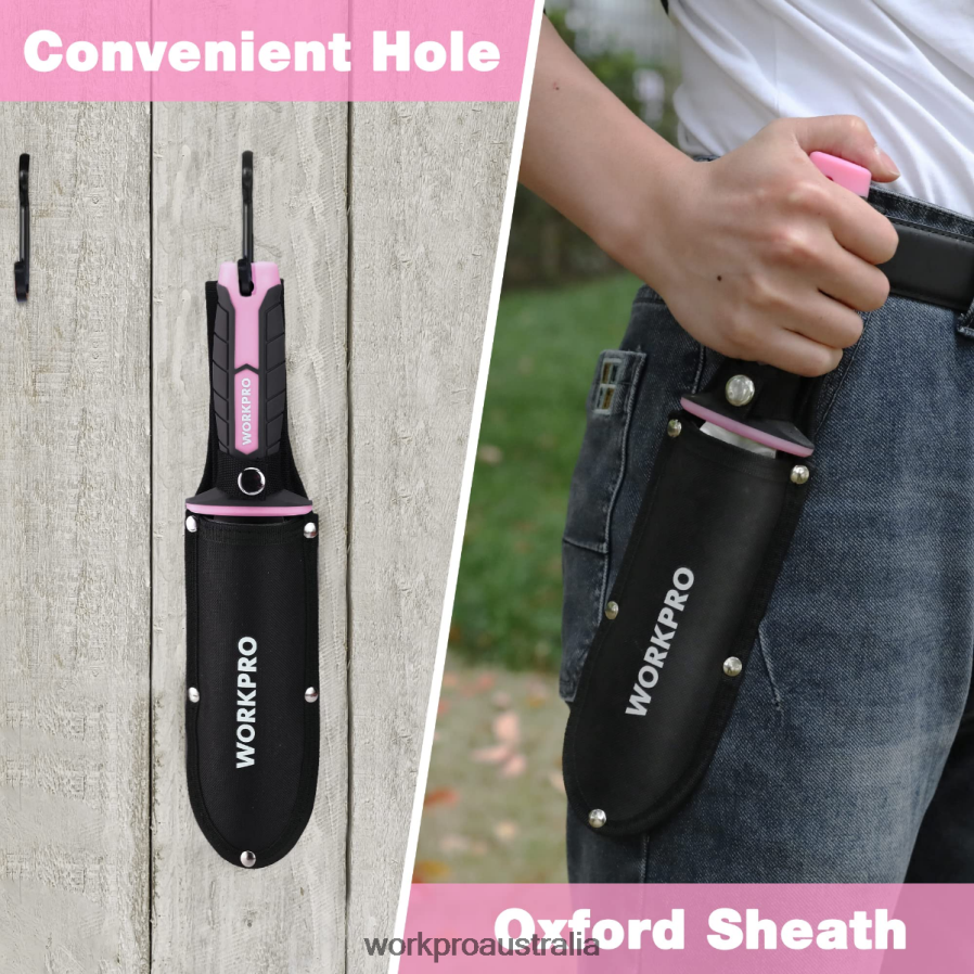 WORKPRO Garden Knife with Oxford Sheath Stainless Steel Blade with Cutting Edge D4R0VT283 Tool Green/Pink