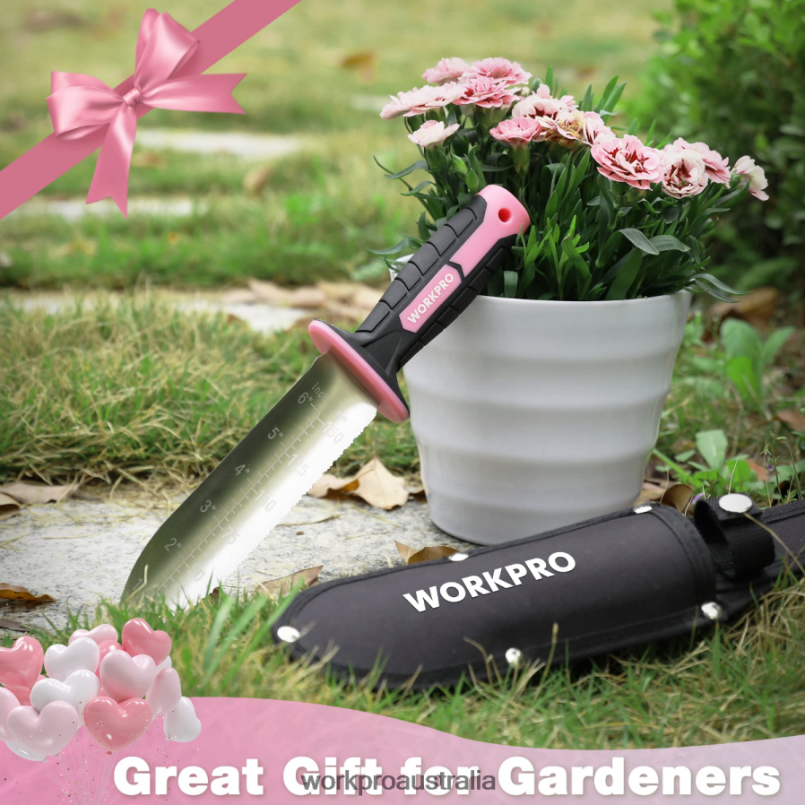 WORKPRO Garden Knife with Oxford Sheath Stainless Steel Blade with Cutting Edge D4R0VT283 Tool Green/Pink