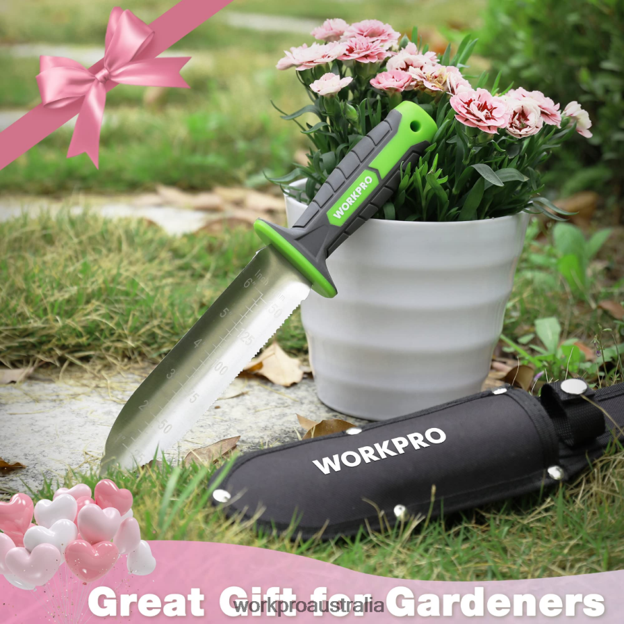 WORKPRO Garden Knife with Oxford Sheath Stainless Steel Blade with Cutting Edge D4R0VT283 Tool Green/Pink