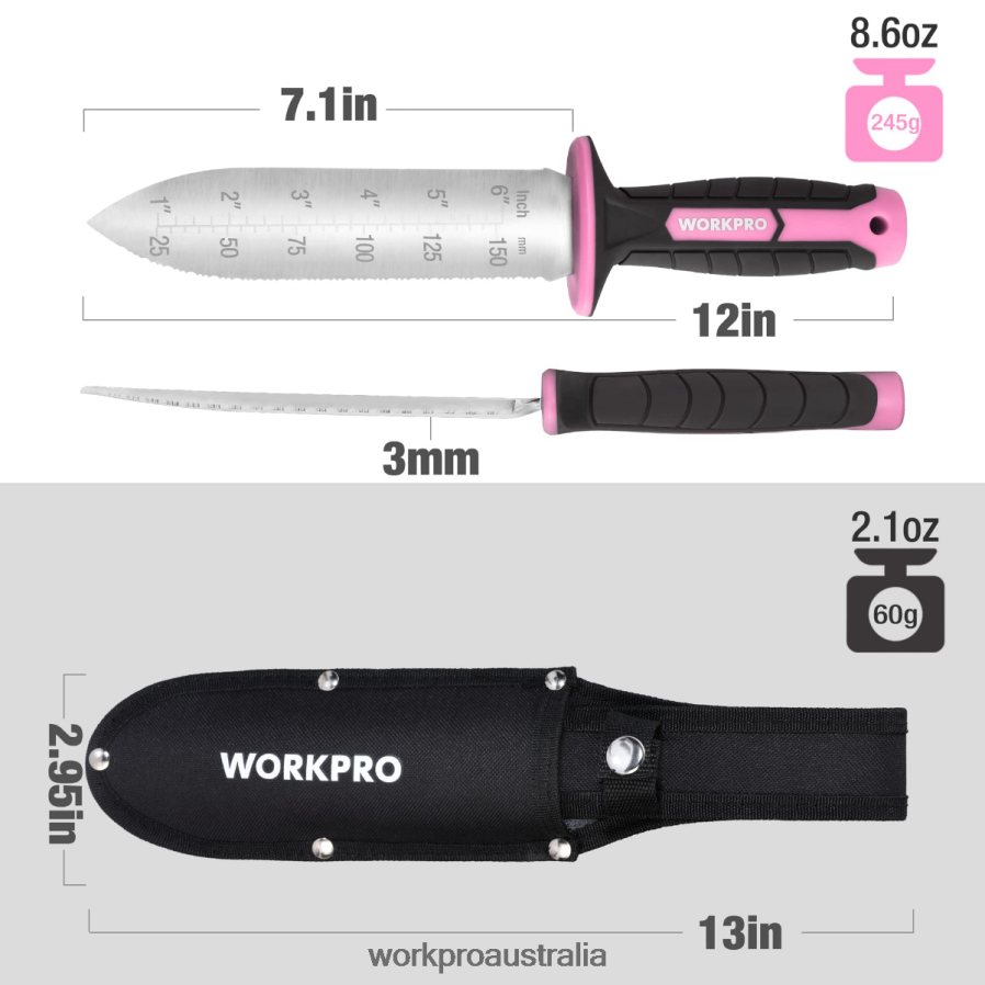 WORKPRO Garden Knife with Oxford Sheath Stainless Steel Blade with Cutting Edge D4R0VT283 Tool Green/Pink