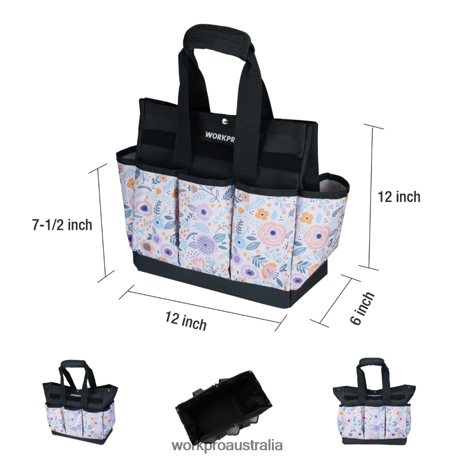WORKPRO Garden Tool Bag with 9 Pockets D4R0VT286 Storage Floral White/Floral Pink