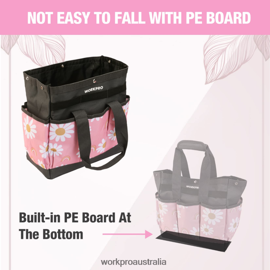 WORKPRO Garden Tool Bag with 9 Pockets D4R0VT286 Storage Floral White/Floral Pink
