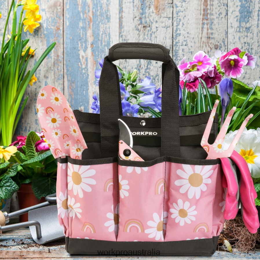 WORKPRO Garden Tool Bag with 9 Pockets D4R0VT286 Storage Floral White/Floral Pink