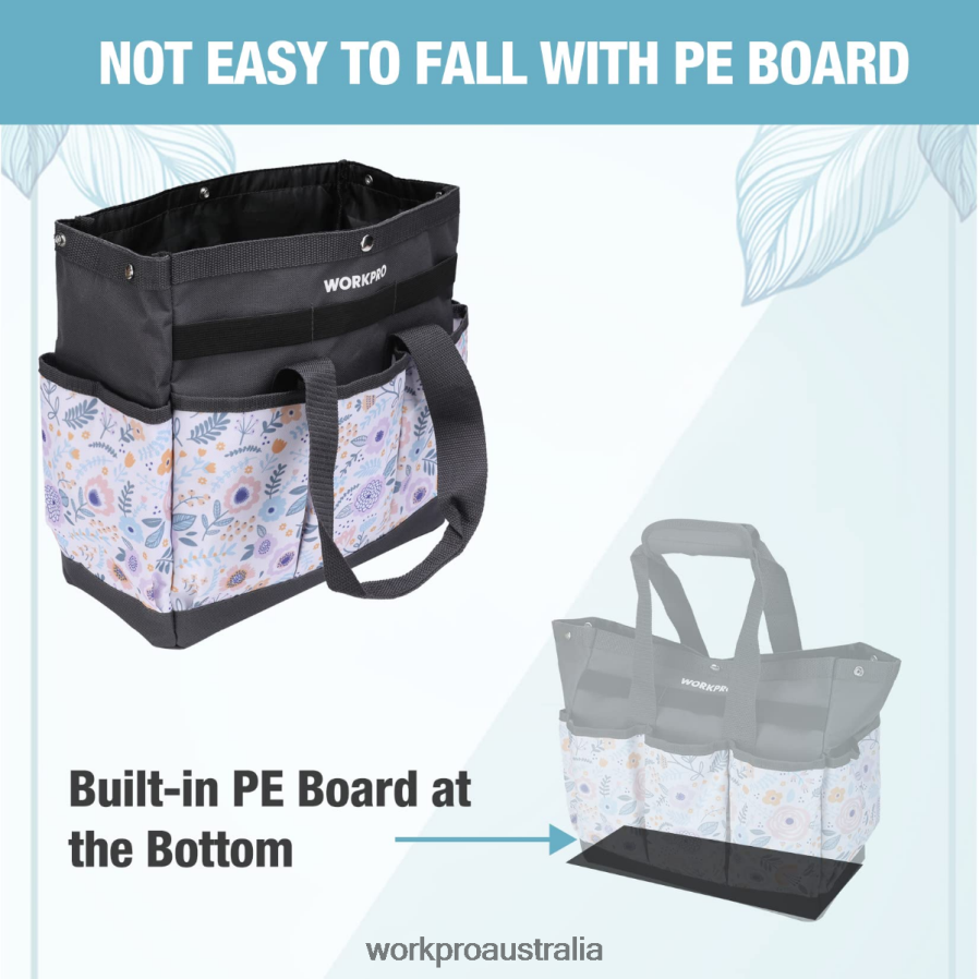WORKPRO Garden Tool Bag with 9 Pockets D4R0VT286 Storage Floral White/Floral Pink