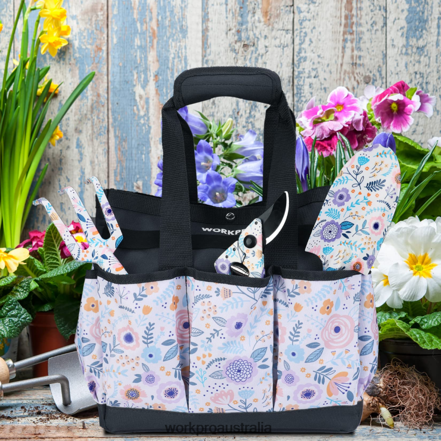 WORKPRO Garden Tool Bag with 9 Pockets D4R0VT286 Storage Floral White/Floral Pink