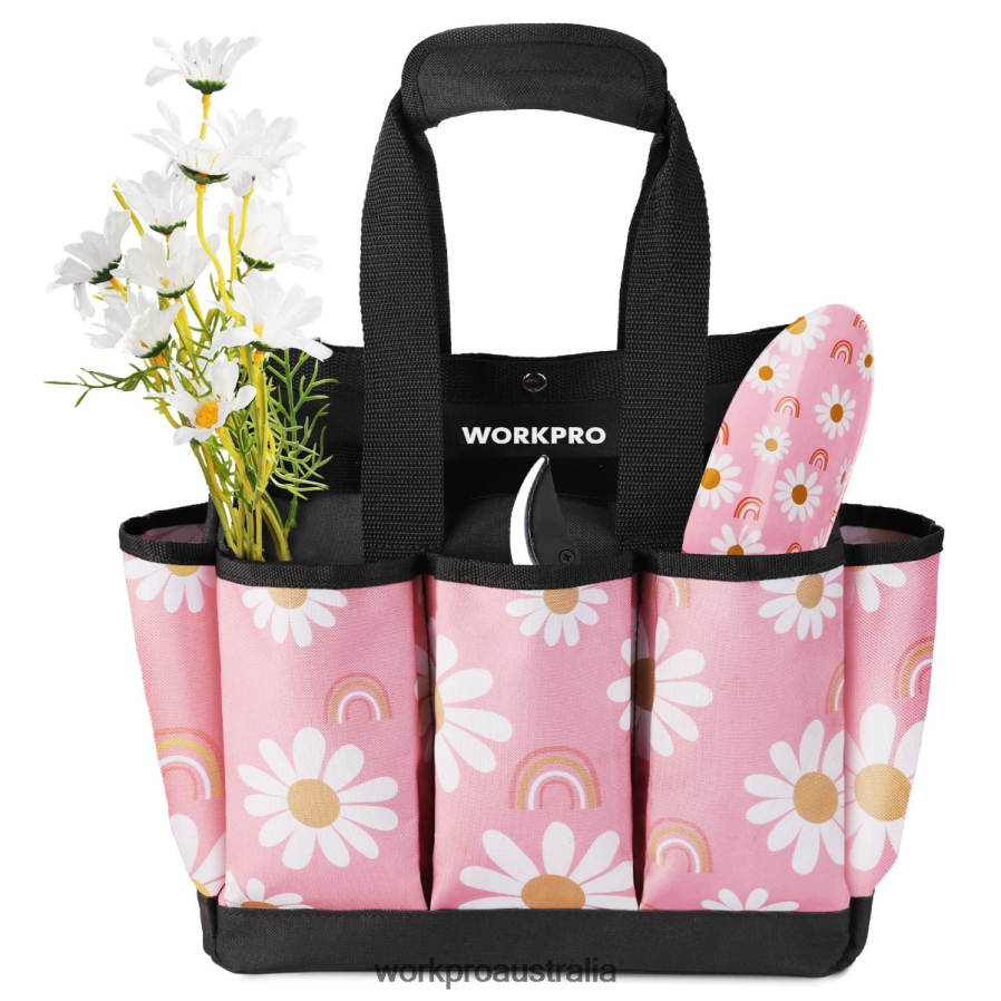 WORKPRO Garden Tool Bag with 9 Pockets D4R0VT286 Storage Floral White/Floral Pink