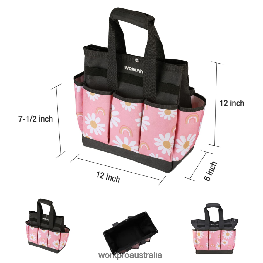 WORKPRO Garden Tool Bag with 9 Pockets D4R0VT286 Storage Floral White/Floral Pink