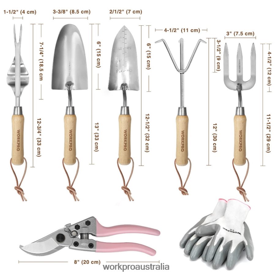 WORKPRO Garden Tools 7 Pcs Set Stainless Steel Heavy Duty Gardening Tools D4R0VT252 Tool Pink