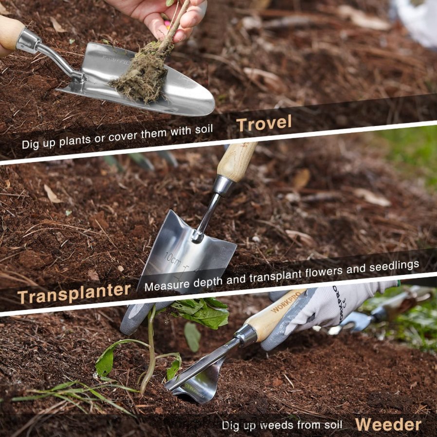 WORKPRO Garden Tools 7 Pcs Set Stainless Steel Heavy Duty Gardening Tools D4R0VT252 Tool Pink