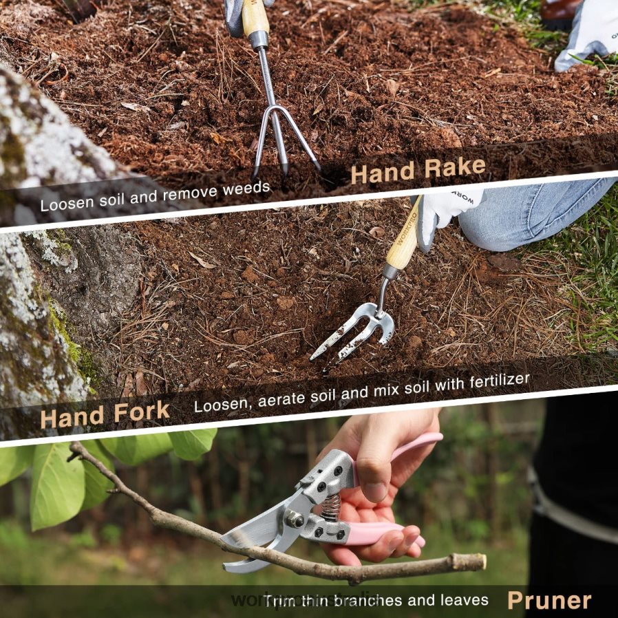 WORKPRO Garden Tools 7 Pcs Set Stainless Steel Heavy Duty Gardening Tools D4R0VT252 Tool Pink