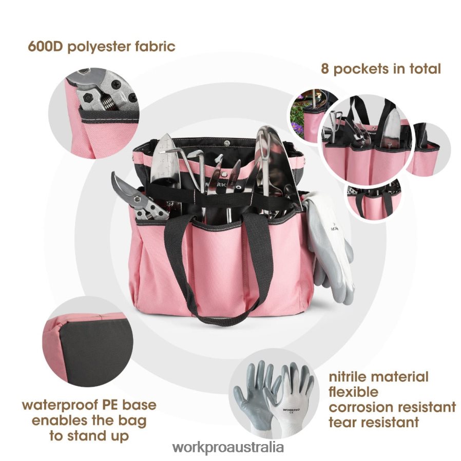 WORKPRO Garden Tools 7 Pcs Set Stainless Steel Heavy Duty Gardening Tools D4R0VT252 Tool Pink