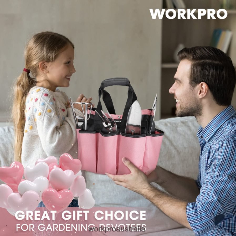 WORKPRO Garden Tools 7 Pcs Set Stainless Steel Heavy Duty Gardening Tools D4R0VT252 Tool Pink