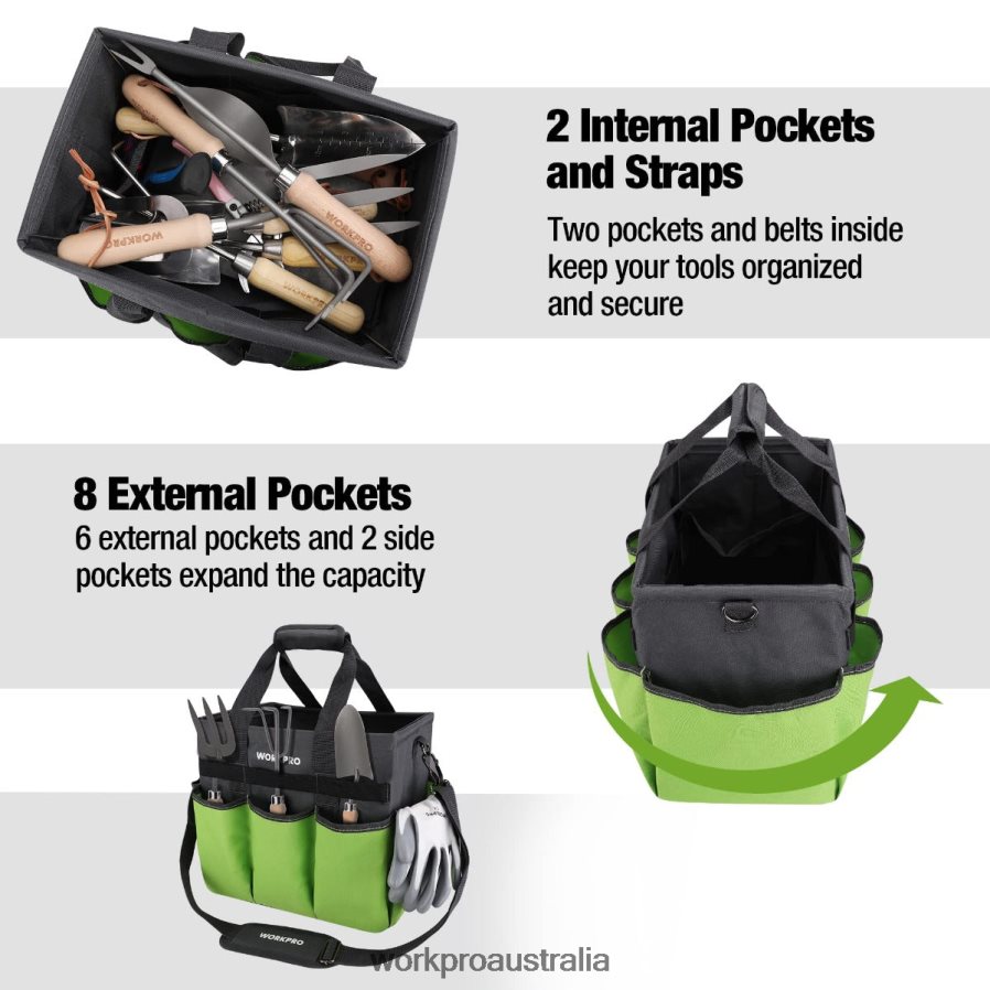 WORKPRO Heavy Duty Standable Garden Tote Bag with 10 Pockets and Long Adjustable Shoulder Strap D4R0VT281 Tool Helpful