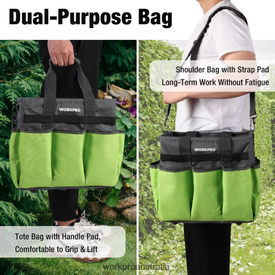 WORKPRO Heavy Duty Standable Garden Tote Bag with 10 Pockets and Long Adjustable Shoulder Strap D4R0VT281 Tool Helpful