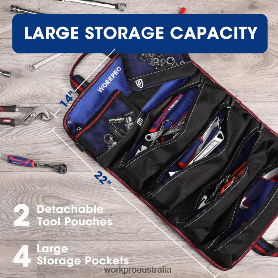 WORKPRO Heavy Duty Tool Roll Up Bag Organizer with 6 Pockets and Detachable Tool Pouches D4R0VT32 Storage New