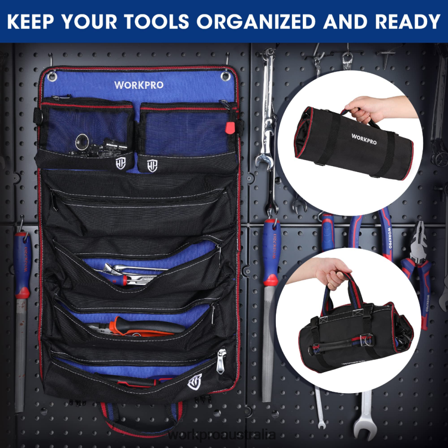 WORKPRO Heavy Duty Tool Roll Up Bag Organizer with 6 Pockets and Detachable Tool Pouches D4R0VT32 Storage New