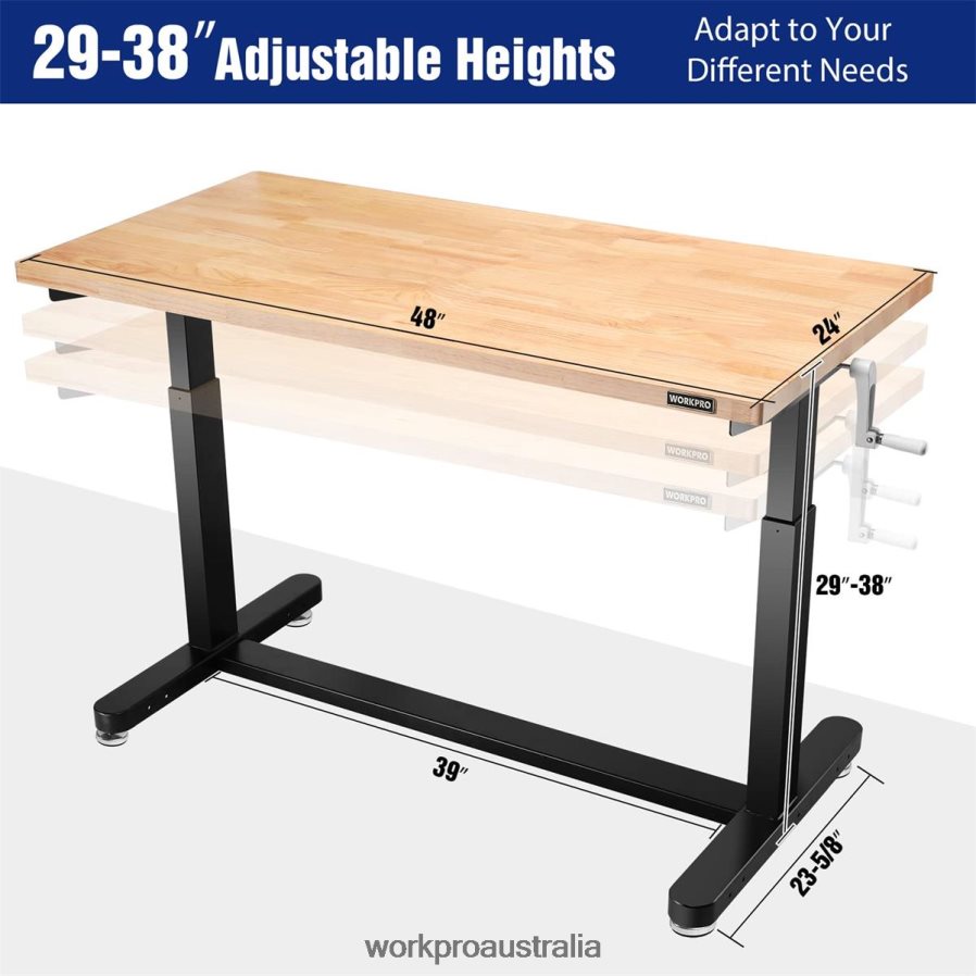 WORKPRO Height Adjustable Work Table with Crank Handle with Casters and Leveling Feet 500 Lbs Load Capacity D4R0VT3 Storage Useful