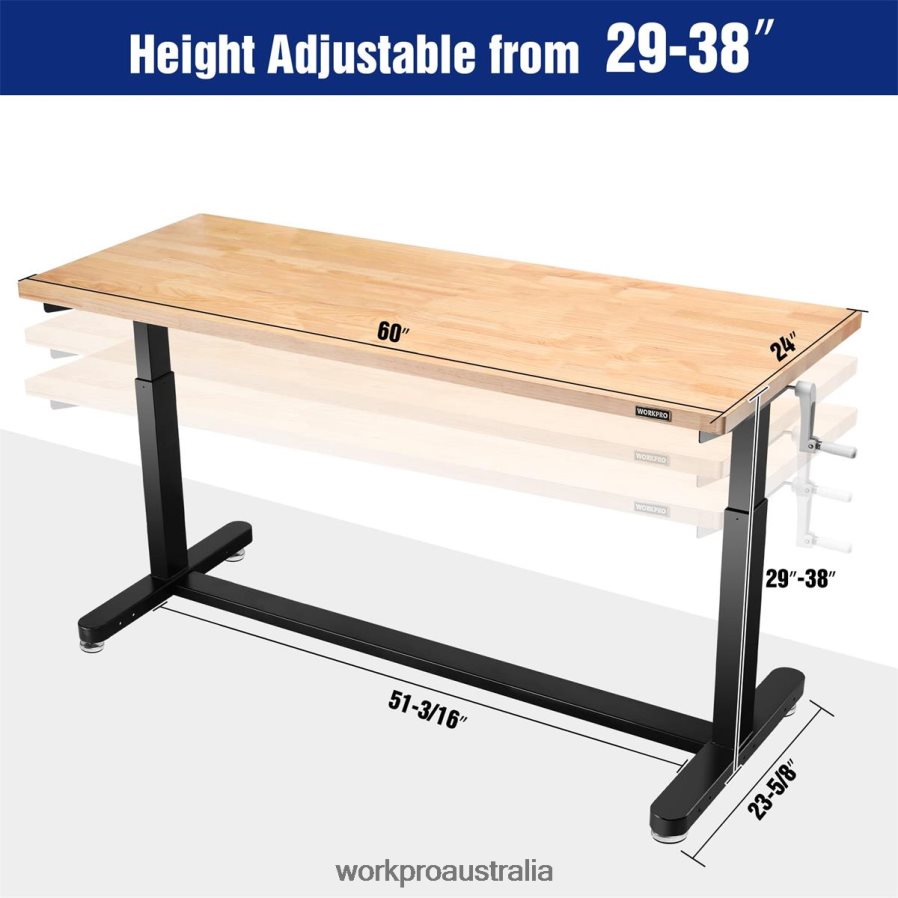 WORKPRO Height Adjustable Work Table with Crank Handle with Casters and Leveling Feet 500 Lbs Load Capacity D4R0VT3 Storage Useful