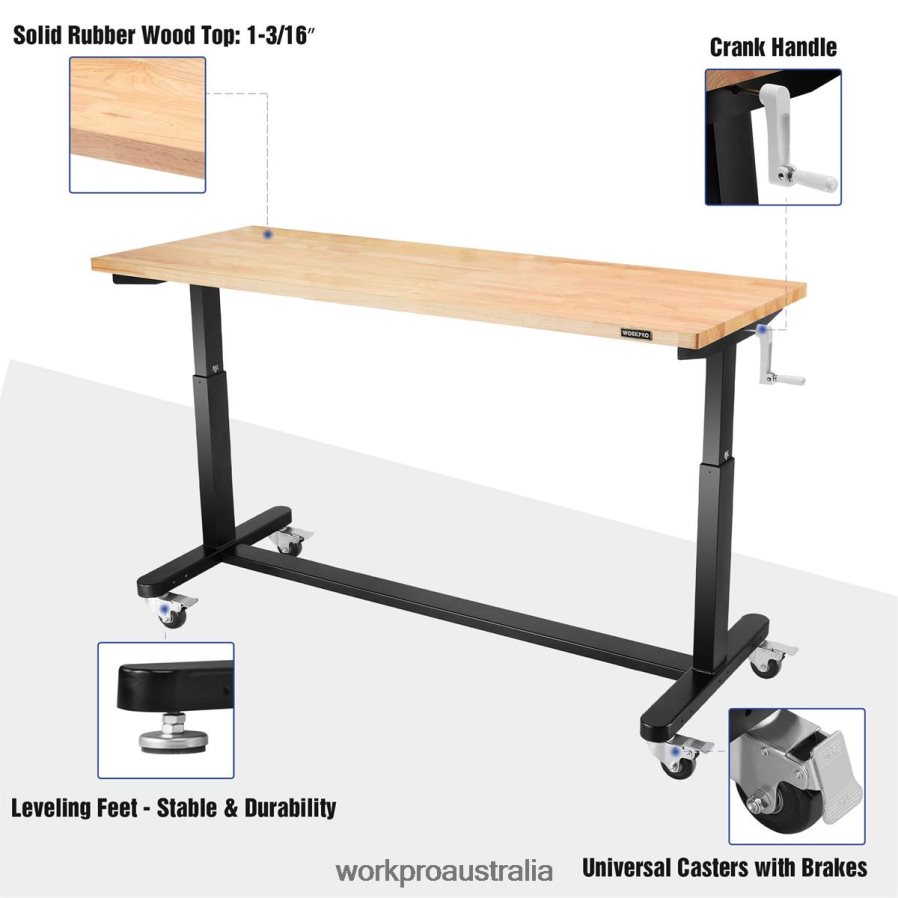 WORKPRO Height Adjustable Work Table with Crank Handle with Casters and Leveling Feet 500 Lbs Load Capacity D4R0VT3 Storage Useful
