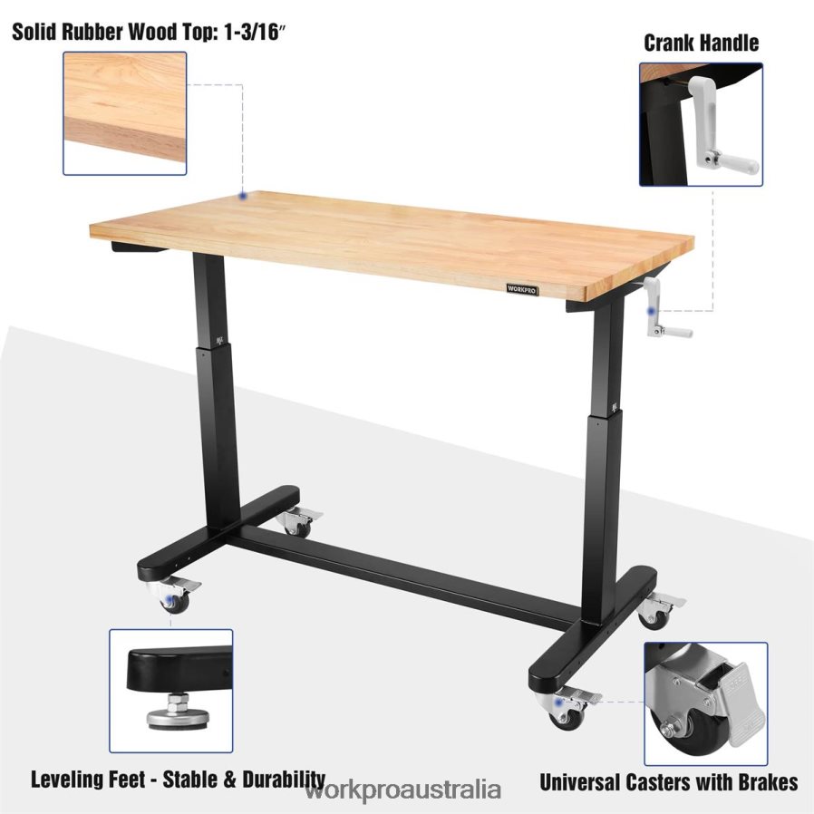 WORKPRO Height Adjustable Work Table with Crank Handle with Casters and Leveling Feet 500 Lbs Load Capacity D4R0VT3 Storage Useful