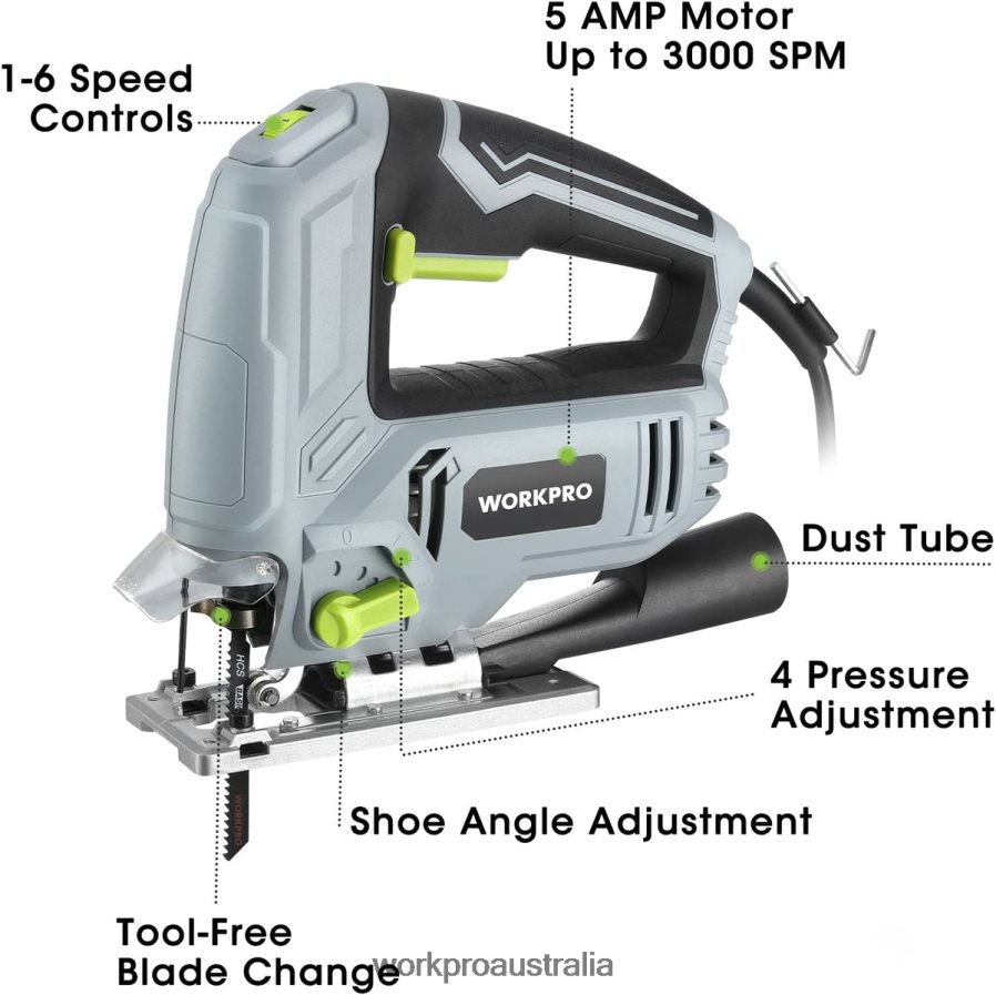 WORKPRO Jig Saw 5 AMP 3000 SPM Jigsaw Tool Corded Electric Power Cutter for Wood Metal and Plastic Cutting 7 Blades D4R0VT242 Tool Morden