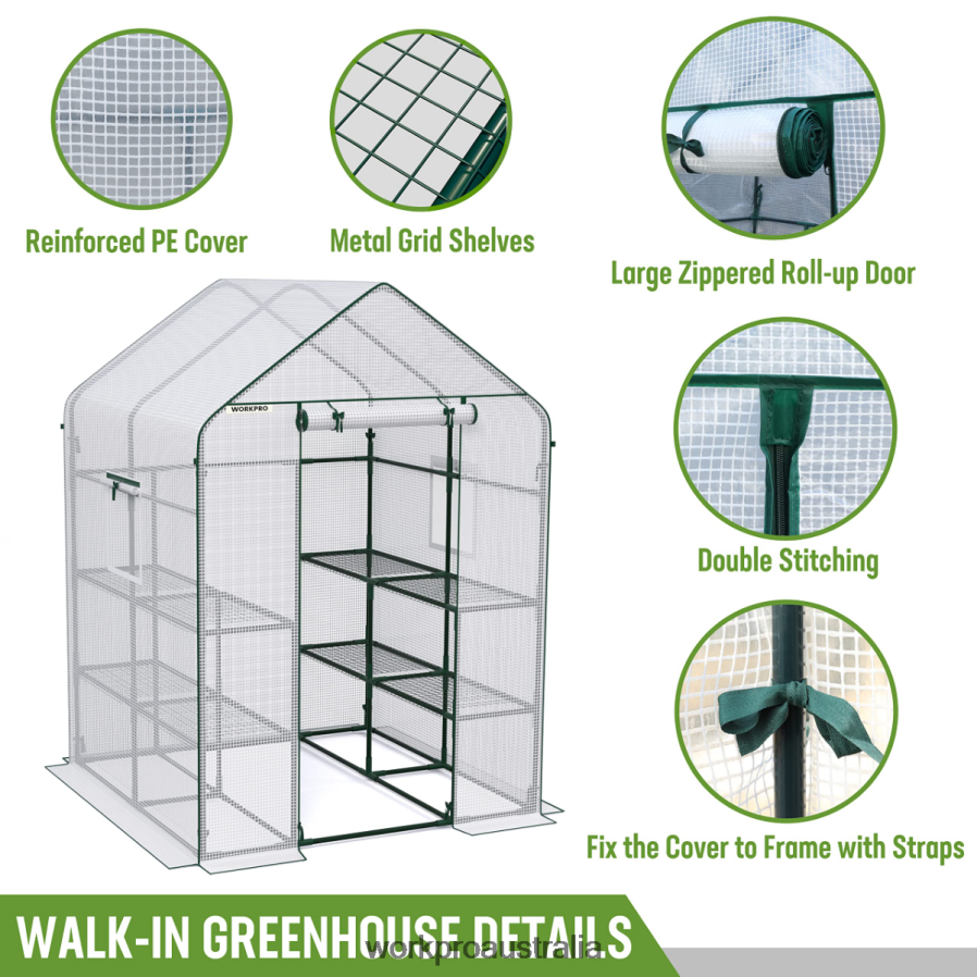 WORKPRO Large 3 Tier 8 ShelvesOutdoor Portable Walk-in Gardening Greenhouse D4R0VT290 Tool Useful