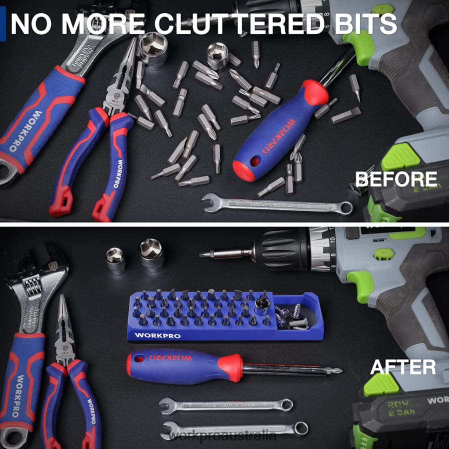 WORKPRO Magnetic Hex 39 Hole Screwdriver Drill Bit Organizer for 1/4 Inch Hex Bit  Drive Bit Adapter D4R0VT132 Tool Red/Blue