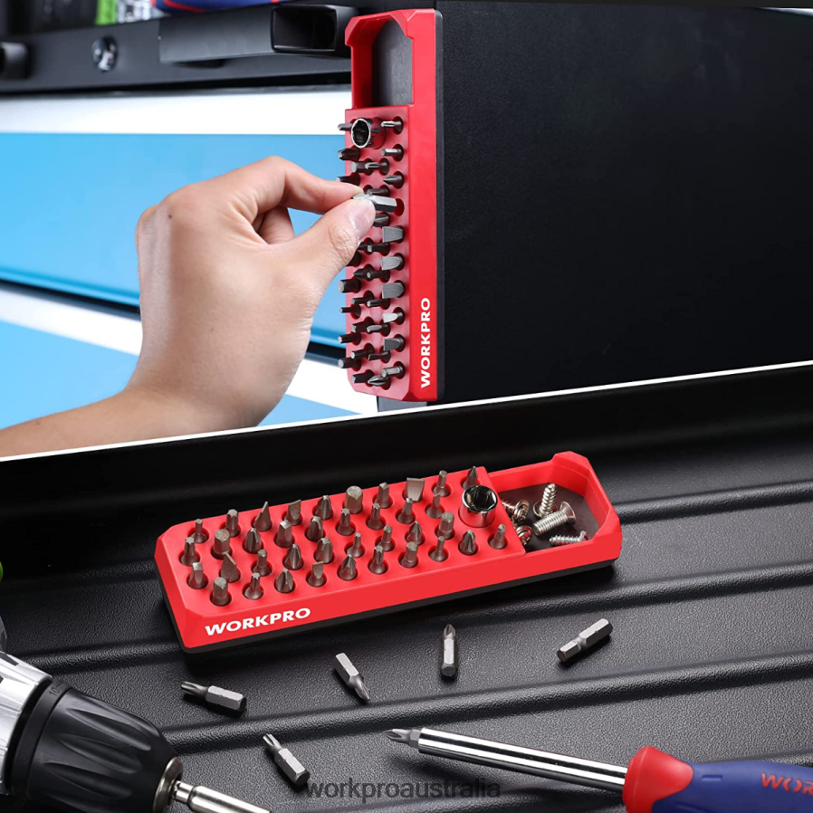 WORKPRO Magnetic Hex 39 Hole Screwdriver Drill Bit Organizer for 1/4 Inch Hex Bit  Drive Bit Adapter D4R0VT132 Tool Red/Blue