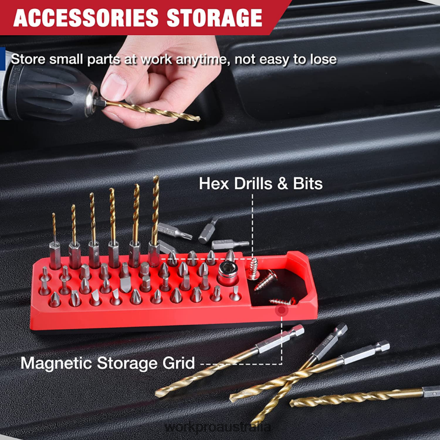 WORKPRO Magnetic Hex 39 Hole Screwdriver Drill Bit Organizer for 1/4 Inch Hex Bit  Drive Bit Adapter D4R0VT132 Tool Red/Blue