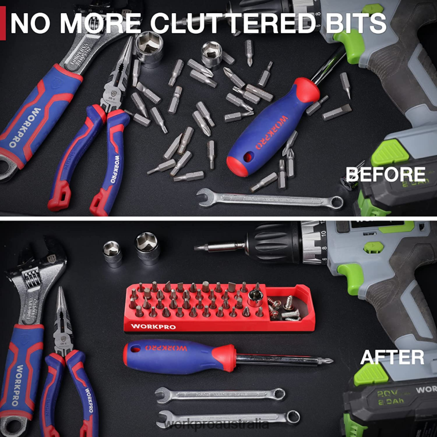 WORKPRO Magnetic Hex 39 Hole Screwdriver Drill Bit Organizer for 1/4 Inch Hex Bit  Drive Bit Adapter D4R0VT132 Tool Red/Blue