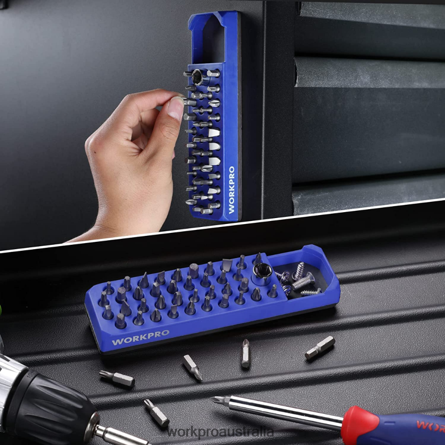 WORKPRO Magnetic Hex 39 Hole Screwdriver Drill Bit Organizer for 1/4 Inch Hex Bit  Drive Bit Adapter D4R0VT132 Tool Red/Blue