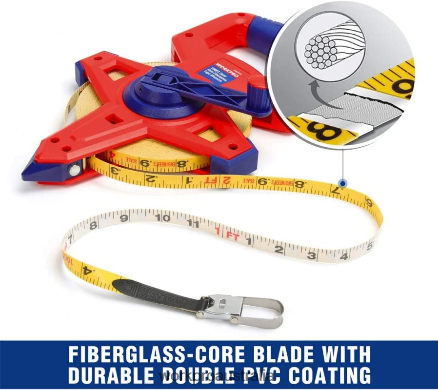 WORKPRO Open Reel Tape Measure with Double Nylon Coated Fiberglass Blade 100 Feet D4R0VT109 Tool New
