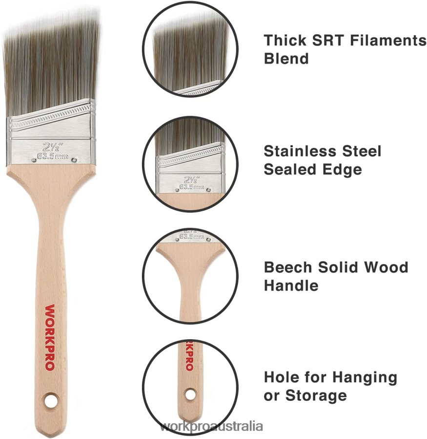 WORKPRO Paint Brushes Set 5 Pcs Professional Flat and Angle Sash Paint Brush with Wood Handle D4R0VT151 Tool Morden