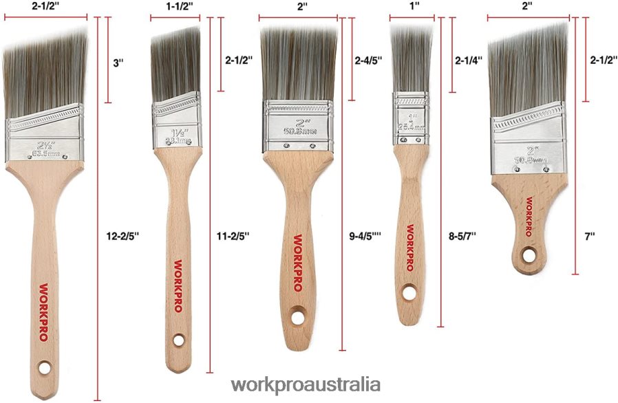 WORKPRO Paint Brushes Set 5 Pcs Professional Flat and Angle Sash Paint Brush with Wood Handle D4R0VT151 Tool Morden