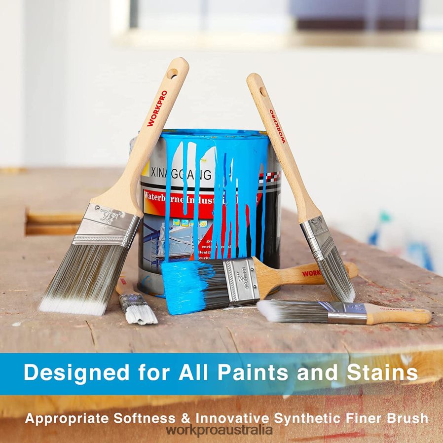 WORKPRO Paint Brushes Set 5 Pcs Professional Flat and Angle Sash Paint Brush with Wood Handle D4R0VT151 Tool Morden