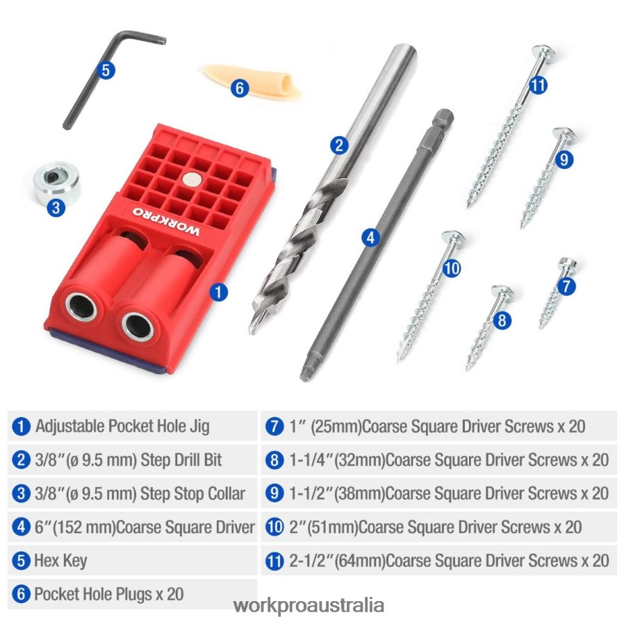 WORKPRO Plastic Plugs Coarse Square Driver Screws Pocket Hole Jig Kit D4R0VT201 Tool Morden