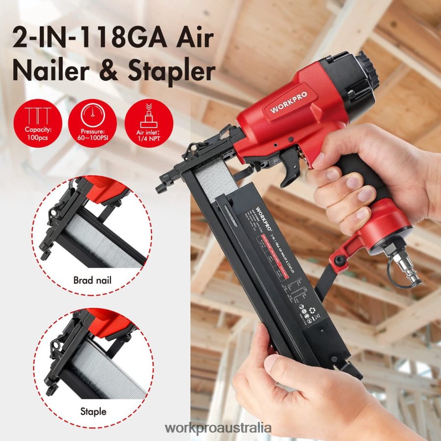 WORKPRO Pneumatic 2 in 1 Brad Nailer with 400pcs Nails/ 300 Pcs Staples D4R0VT181 Tool Morden