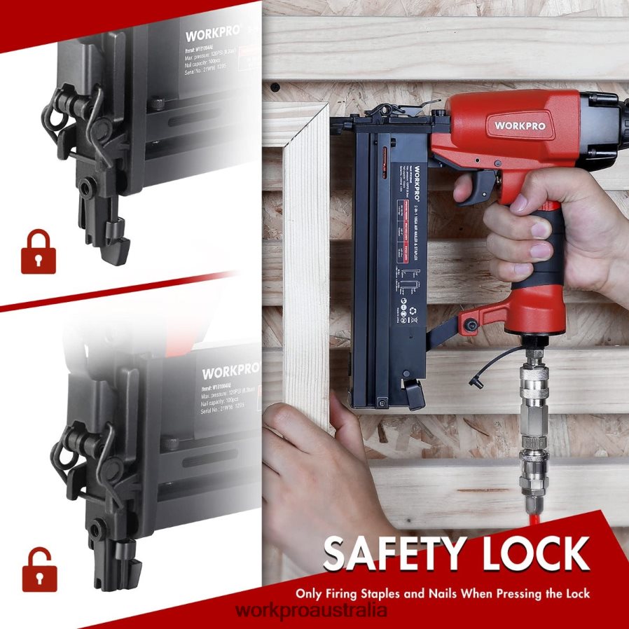 WORKPRO Pneumatic 2 in 1 Brad Nailer with 400pcs Nails/ 300 Pcs Staples D4R0VT181 Tool Morden