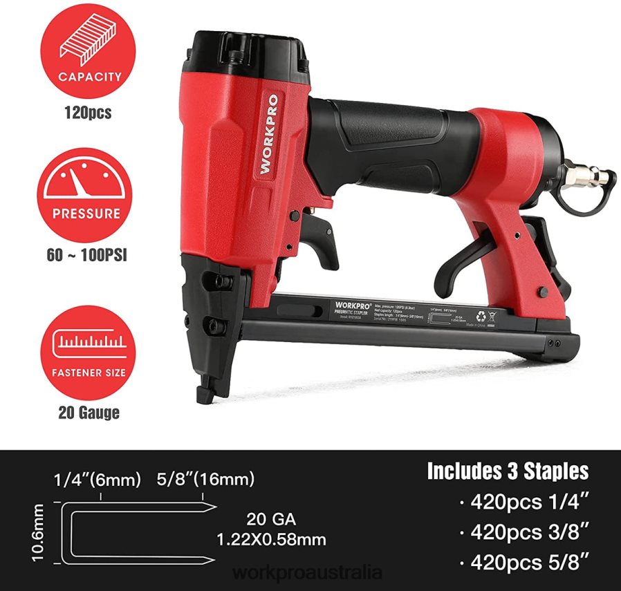 WORKPRO Pneumatic 20 Gauge Staple Gun for Carpentry Woodworking and DIY Projects D4R0VT61 Tool Useful