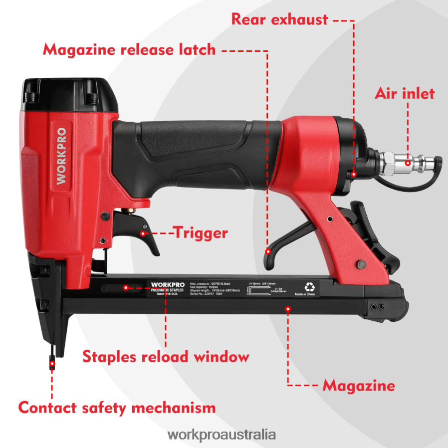 WORKPRO Pneumatic Staple Gun 8016/7116 Upholstery Stapler D4R0VT182 Tool Morden