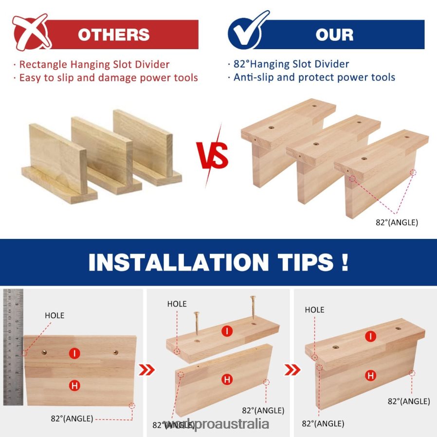 WORKPRO Power Tool Organizer Cordless Drill Holder Storage Wall Mount with 5 Drill Hanging Slots Solid Wooden Tool Storage D4R0VT19 Storage Helpful