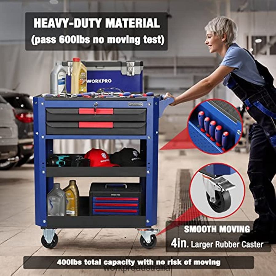 WORKPRO Premium 2-Drawer Rolling Tool Cart Heavy Duty Utility Industrial Service Cart Storage Organizer with Wheels and Locking System D4R0VT16 Storage Useful