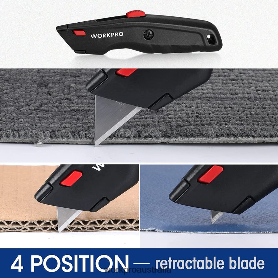 WORKPRO Premium Utility Knife Retractable All Metal Heavy Duty Box Cutter Quick Change Blade Razor Knife with 10 Extra Blades D4R0VT51 Tool Black/Blue/Red