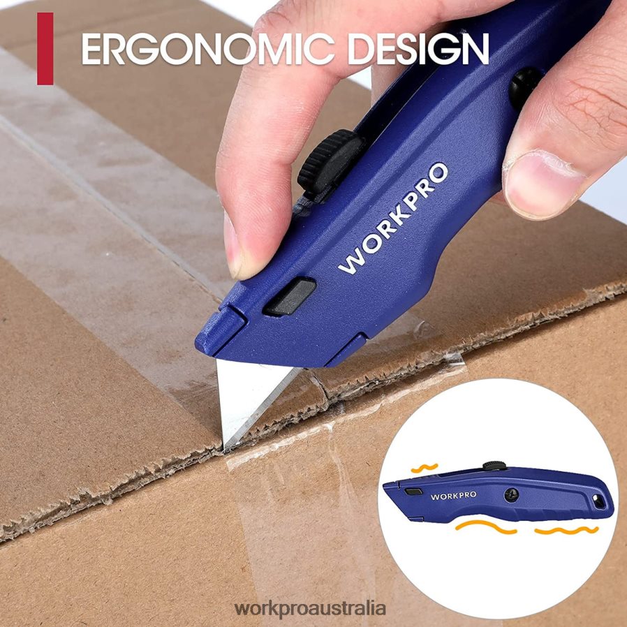 WORKPRO Premium Utility Knife Retractable All Metal Heavy Duty Box Cutter Quick Change Blade Razor Knife with 10 Extra Blades D4R0VT51 Tool Black/Blue/Red