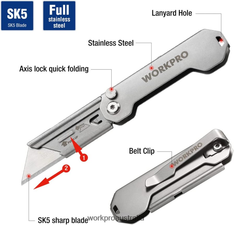 WORKPRO Quick Change Folding Pocket Utility Knife Mini Stainless Steel Folding Knife with Belt Clip D4R0VT47 Tool New