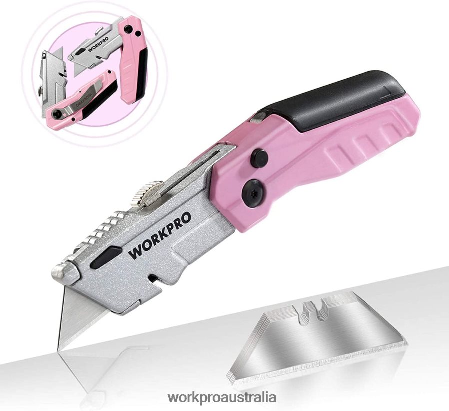 WORKPRO Quick-Change Folding Utility Knife with12 Extra Blades D4R0VT37 Tool Pink