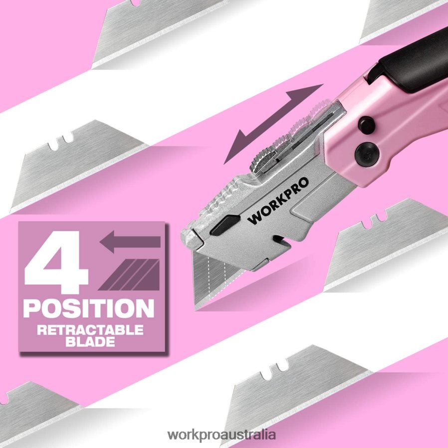 WORKPRO Quick-Change Folding Utility Knife with12 Extra Blades D4R0VT37 Tool Pink