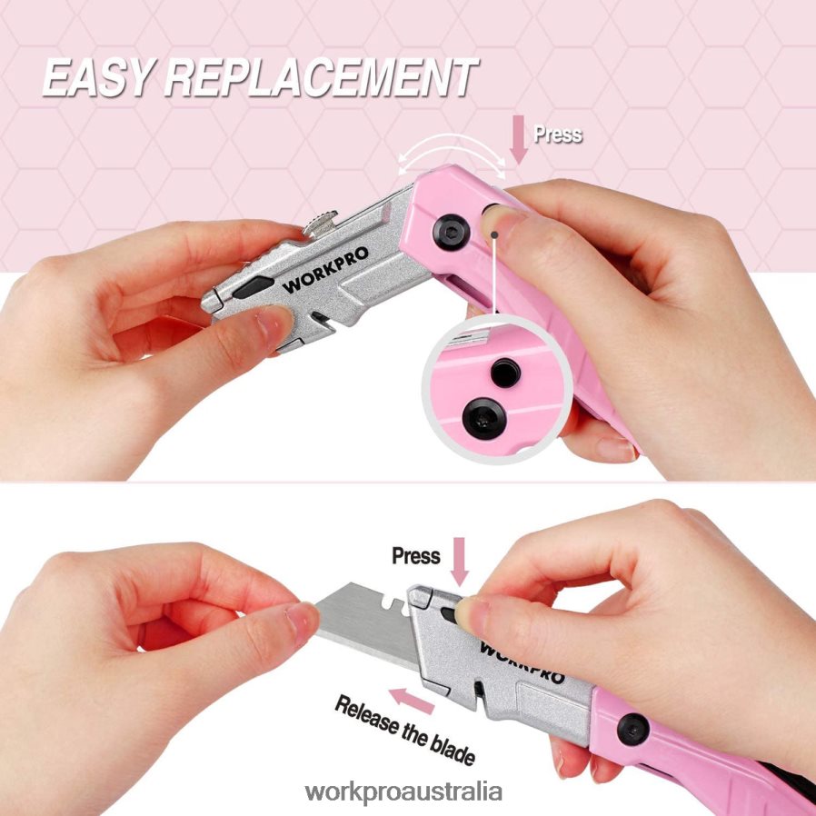 WORKPRO Quick-Change Folding Utility Knife with12 Extra Blades D4R0VT37 Tool Pink
