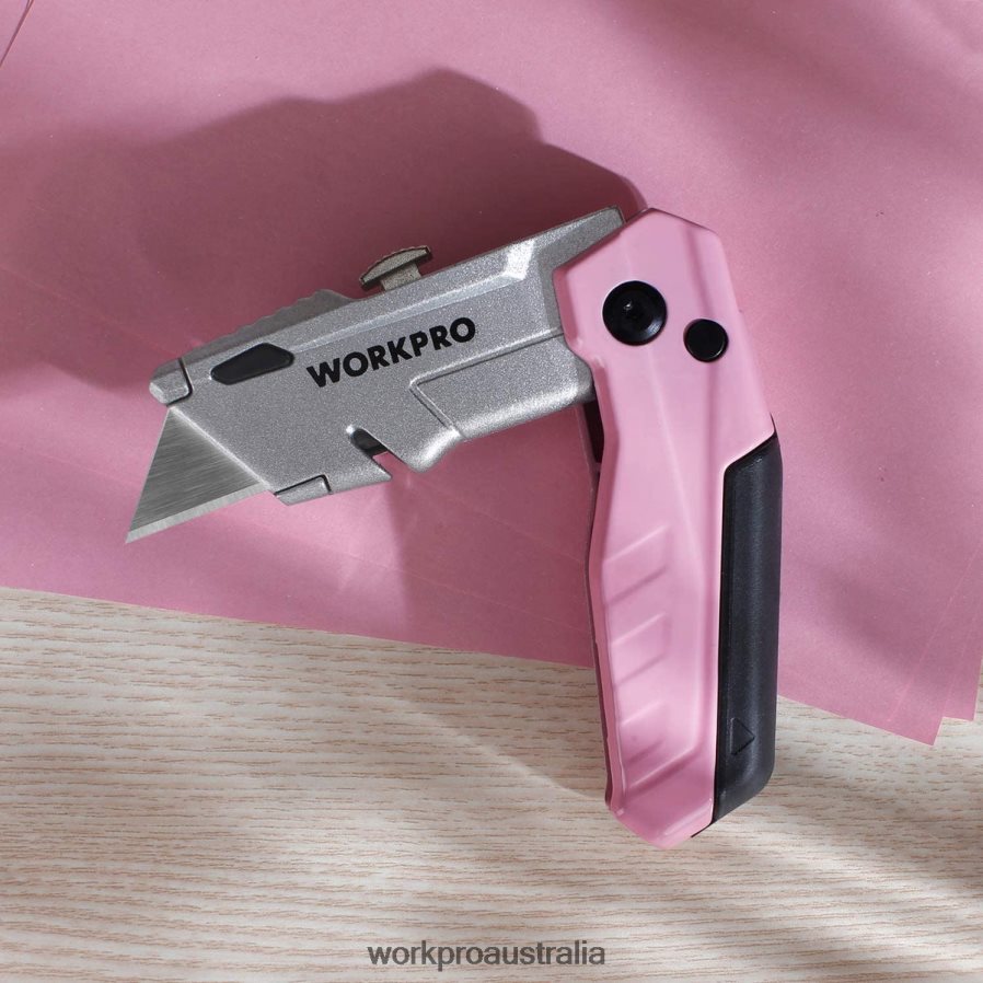 WORKPRO Quick-Change Folding Utility Knife with12 Extra Blades D4R0VT37 Tool Pink