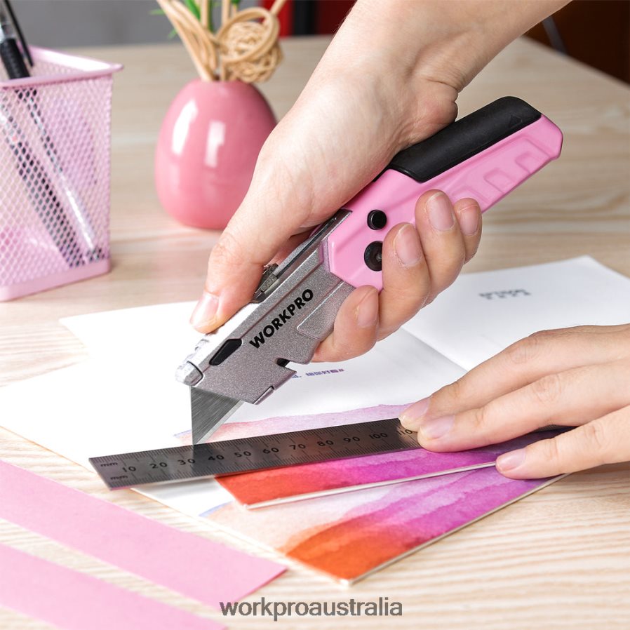 WORKPRO Quick-Change Folding Utility Knife with12 Extra Blades D4R0VT37 Tool Pink